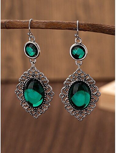  Gothic-Vintage-Tropfenohrringe für Damen mit rotem Edelstein, filigranes Antik-Silber-Ohrhänger-Design für Halloween-Partys und Cosplay