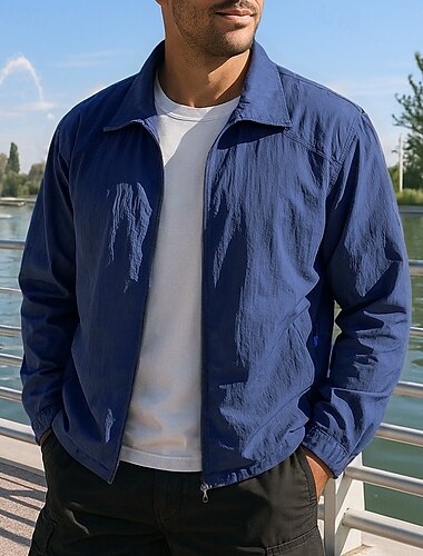  Herren Laufjacke Outdoorjacke Vollreißverschluss Langarm Oberbekleidung Sportlich Sonnenschutz Leicht Atmungsaktiv Tennis Golfspiel Laufen Sportbekleidung Sportkleidung Einfarbig Dunkelgrau Blau