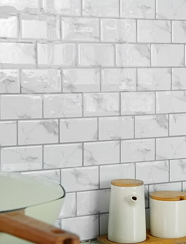  12pcs 3D Peel and Stick Tile Stickers for Walls, Waterproof Vinyl Backsplash Decals, Self-Adhesive Removable Wall Tiles for Kitchen, Bathroom, Living Room, Home Decor