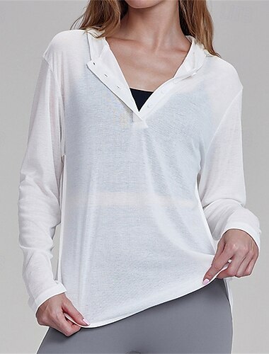  Damen Sportshirts Flacher Ausschnitt Hautfreundlich Weichheit Elastisch Knöpfe Langarm Sport Einfarbig Oberteil Für Pilates Yoga Sportkleidung