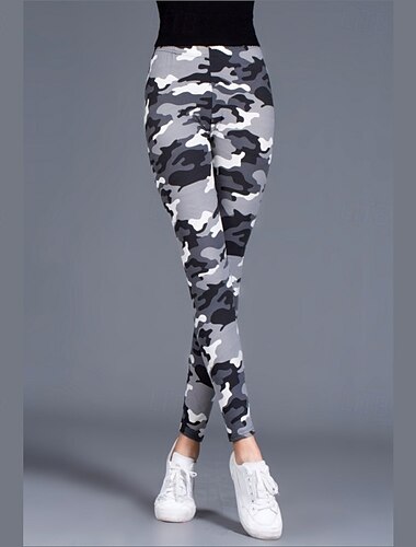  Damen Stoffhosen Leggings Streetwear Lässig Volle Länge Natürliche Taille Tarnung Elastischer Bund Druck Bequem Außenbereich Ferien Alltagskleidung Alltagstauglich Schwarzgrau Magenta Dunkelblau