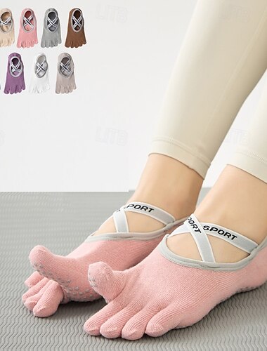  Mujer Calcetines de suelo Cinco dedos del pie Antifricción absorbente del sudor A prueba de resbalones por Pilates Danza Aptitud física