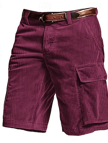  Homme Shorts cargo Shorts Shorts d'été Short en velours côtelé Multi-poches Poche à Rabat Uni Confort Portable Longueur Genou Extérieur Sport Quotidien Mode Occasionnel Noir Vin