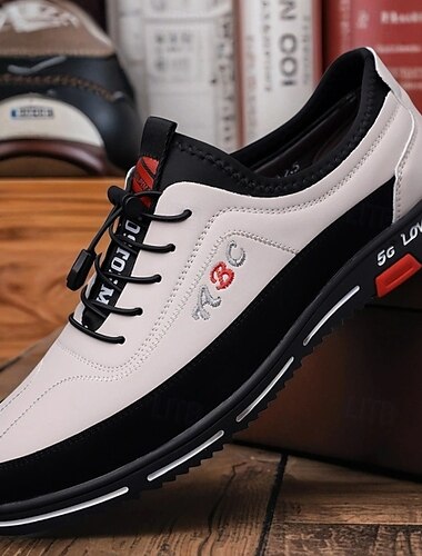  Hombre derby Zapatos de Paseo Casual Cuero PU Tejido Cómodo Antideslizante Transpirable Cordones Amarillo-marrón Negro Blanco Otoño Invierno