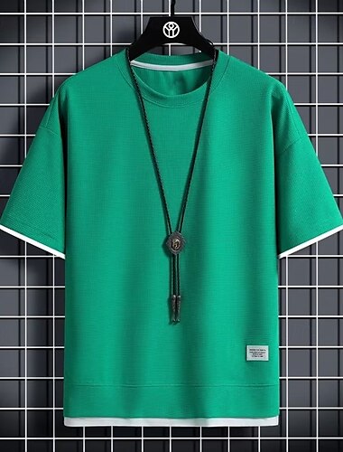  Herren Waffel-T-Shirt T Shirt Kurzarm Kurze Ärmel Rundhalsausschnitt Sommer Einfach Mode Designer Basic Falscher Zweiteiler Urlaub Straße Lässig Schwarz Weiß Grau Top T-Shirt für Herren