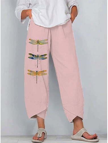  Damen Chinos Baggy-Hosen Urlaub Vintage Ethno-Stil Knöchellang Hohe Taille Grafik Tiermotiv Patchwork Kordelzug Drucken Atmungsaktiv Mikroelastisch Formell Urlaub Straße Rubinrot Weiß Rosa aschgrau
