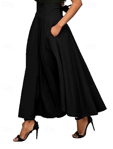  Damen Rock Mode Maxi Mittlere Hüfthöhe Röcke Einfach Gerafft Tasche Mikroelastisch Urlaub Straße Schwarz Wein Dunkelgrau Hellgrau Herbst Polyester