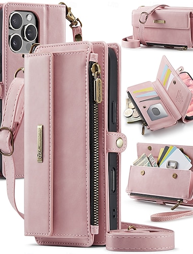 Handy Hülle Handyhüllen Für iPhone 16 Pro Max iPhone 15 iPhone 14 13 12 11 Pro Max Mini SE X XR XS Max 8 7 Plus Brieftaschenhülle mit Trageriemen Ständer Stoßfest TPU PU-Leder