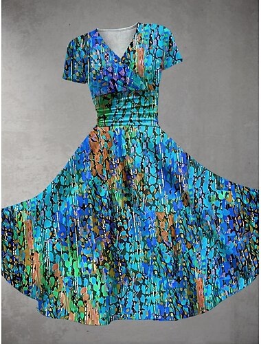  Damen Midikleid Sommerkleid Figurbetontes Kleid Party Lässig Täglich Ferien Normale Passform Blumen Grafik Kurzarm V Ausschnitt Blau Fuchsie Orange Sommer