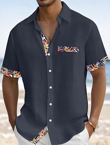  Herren Blumen & Pflanzen Blumen Hemd Sommerhemd Knopfhemd Kurzarm Modisch lässig Urlaub Ferien Streetwear Sommer Umlegekragen 3D-Druck Eine Tasche vorne Leinenähnliches Hemd Schwarz Weiß Orange Khaki