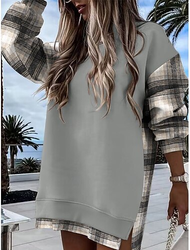  Per donna Felpa Pullover Cuore Plaid Casual Manica Lunga Girocollo Top Regolari Streetwear Abbigliamento Quotidiano Paillettes Patchwork Cerniera Verde Grigio scuro Beige Grigio Autunno Inverno