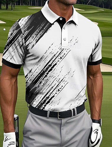 Herren Grafik Sport-Poloshirts Kurzarm Polo-Shirts Hemden mit Kragen Sportbekleidung Lässig Athleisure Knöpfe Sommer Schwarz Blau Grün