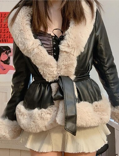  Damen Freizeitjacke Warm Bequem Pelzkragen Mode Einfach Ausgehen Wochenende Spaziergang Regulär Umlegekragen Normale Passform Langarm Oberbekleidung Schwarz Braun Beige Herbst Winter