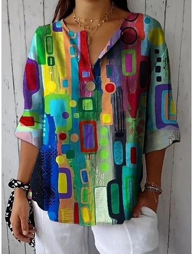  Pentru femei Cămașă Floral Grafic Geometric Epocă Tropical Hawaiană Lungime Manșon 3/4 Stil Nautic Topuri obișnuite Zilnic Concediu Costum de plajă Imprimeu Verde Deschis Trifoi Roz trandafiriu Var