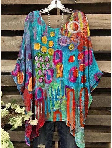  Damen Bluse Blumen Grafik Elegant Vintage Täglich Kurzarm Fledermaus Ärmel Rundhalsausschnitt Normale Oberteile Täglich Ferien Strandbekleidung Rosa Blau Grün Sommer Frühling