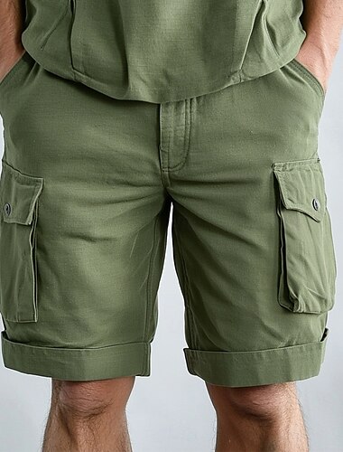  Herr Cargo-shorts Shorts Linne Shorts Sommarshorts Beach Shorts Flera fickor Rakt ben Slät Mjuk Andningsfunktion Knelängd Ledigt Dagligen Helgdag Semester Mode Svart Grön Oelastisk