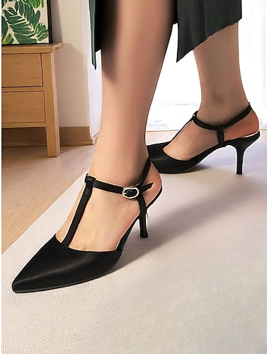  Bruine T-band damesschoenen met puntige neus - elegante slingback schoenen met gesp voor op kantoor en dates overdag