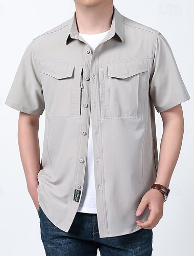  Herren Wanderhemd Wanderspitze Cargo-Shirt Kurzarm Umlegekragen Oberteil Außen Schnelltrocknend Leicht Atmungsaktiv Polyester Schwarz Armeegrün Blau Tennis Golfspiel Laufen