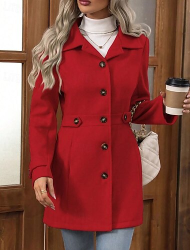  Damen Wintermantel Mantel Warm Bequem Knöpfe Mode Einfach Outdoor Urlaub Wochenende Einreihig Lang Umlegekragen Normale Passform Langarm Oberbekleidung Rote Herbst Winter