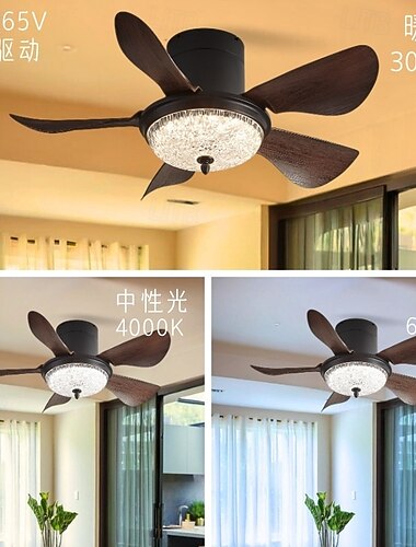  Modern 3-blade LED ceiling fan light Wooden ABS bladeless DC motor frequency conversion iron remote control 110V-220V