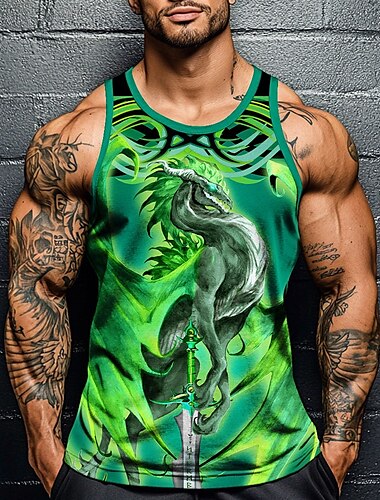  Herren Drache Weste Unterhemd Ärmellos T-Shirt 3D-Druck Rundhalsausschnitt Hemd Mode Übertrieben Straße Lässig Täglich Gelb Rosa Blau Sommer Frühling Bekleidung S M L XL XXL XXXL