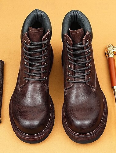  Herren-Arbeitsstiefel aus braunem Leder mit Schnürung, Knöchelpolsterung und Goodyear-Rahmen – strapazierfähiges Schuhwerk für Bauarbeiten, Wanderungen und Outdoor-Aktivitäten