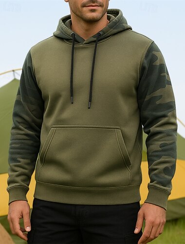 Per uomo Felpa con cappuccio Felpa da escursione cima dell'escursionismo Manica Lunga Con Cappuccio Top Esterno Leggero Elastico Traspirante Pullover Poliestere Mimetico Nero Verde militare Cachi