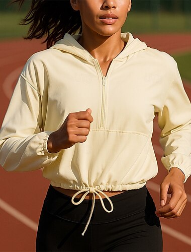  Mujer Sudadera Top para correr Camiseta para correr Cremallera de un cuarto Manga Larga Camiseta Impermeable Protección Solar Resistente al Viento Transpirable Tenis Golf Corriendo Ropa de deporte