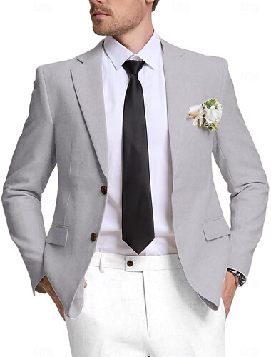  Herren Leinenblazer Sport Jacke Leicht Klassisch Einfarbig Blazer Schwarz Marineblau Himmelblau Standard Passform Einreihig Zwei-Knöpfe