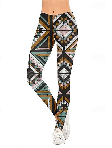  Damen Stoffhosen Leggings Streetwear Lässig Volle Länge Natürliche Taille Geometrisch Elastischer Bund Druck Bequem Außenbereich Outdoor Urlaub Ferien Purpur Khaki Herbst Normale Passform