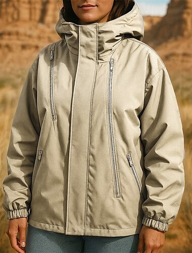  Damen Wanderjacke Regenmantel Sportjacke Außen Wasserdicht Schnelltrocknend Leicht Atmungsaktiv Wanderoutfits Wanderbekleidung Frühling Herbst Jacke Tennis Golfspiel Laufen Einfarbig Schwarz Rot Khaki
