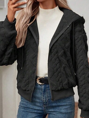  Damen Teddymantel Kapuzenjacke Warm Bequem Reißverschluss Lässig Einfach Outdoor Urlaub Ferien Ausgehen Reisverschluss Regulär Mit Kapuze Normale Passform Langarm Oberbekleidung Schwarz Weiß Rosa