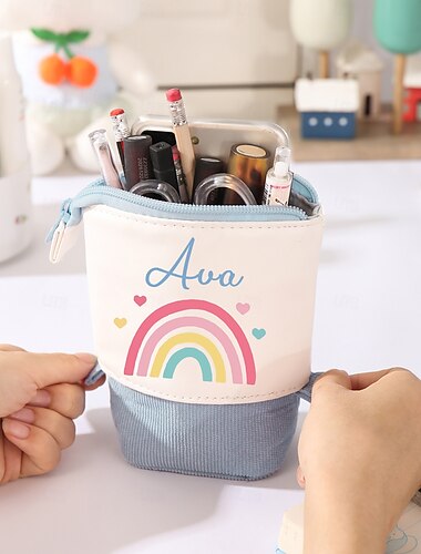  Estojo de lápis personalizado com nome personalizado, presente de volta às aulas para crianças, bolsa multiuso de grande capacidade, amigos, colegas, perfeita para mesa, mochila ou viagem