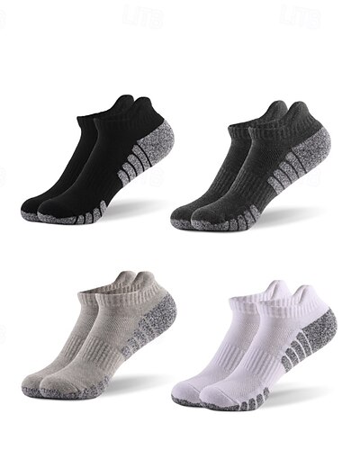  1 par de calcetines de senderismo para hombre, deportivos, transpirables, antiampollas, que absorben el sudor, acolchados, para exteriores, con parches de tobillo de algodón, gris oscuro, negro y blanco para correr