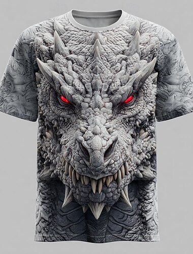  男性用 ドラゴン Tシャツ 半袖 Tシャツ 3Dプリント クルーネック シャツ 誇張された デザイナー パーティー ストリート カジュアル ブラック & グレー グレー 夏 春 オールシーズン 衣類 S M L XL XXL XXXL 4XL