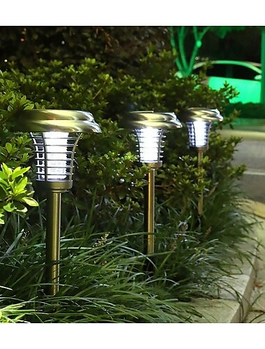  Lampe solaire anti-moustiques d'extérieur étanche et répulsive pour intérieur et extérieur, idéale pour le jardin, la terrasse, lumière violette et blanche (acier inoxydable - argent)
