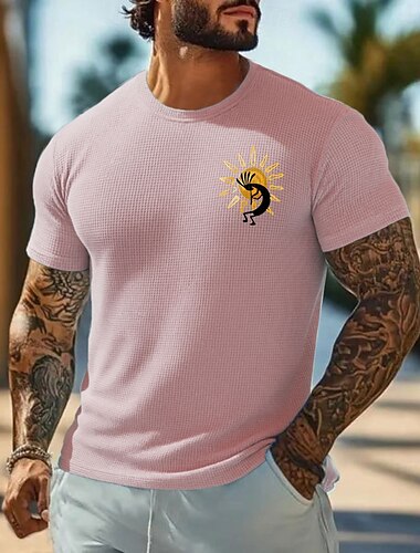  Herren Kokopelli Waffelhemd Kurzarm T-Shirt 3D-Druck Rundhalsausschnitt Hemd Urlaub Tropisch Täglich Urlaub Lässig Täglich Hellblau Hellgrün Rosa Sommer Frühling Bekleidung S M L XL XXL XXXL