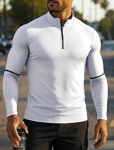  Herren Laufoberteil Laufshirt Viertel Postleitzahl Langarm T-Shirt Schnelltrocknend Leicht Atmungsaktiv Tennis Golfspiel Laufen Sportbekleidung Sportkleidung Einfarbig Dunkelgrau Schwarz Weiß