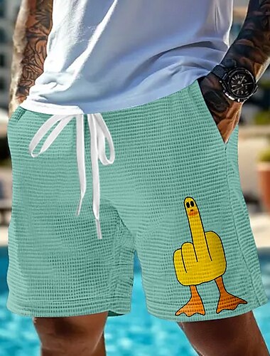  Herren Tiermotiv Lustig Ente Waffel-Shorts Sweat-Shorts Freizeitshorts Mittlere Taille Modisch lässig Urlaub Joggen Trainieren Elastischer Kordelzug in der Taille Shorts mit Taschen Designer