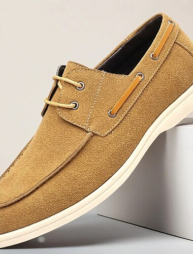 sapatos náuticos masculinos de camurça sintética bege com design de cadarço – calçados casuais confortáveis para fins de semana, férias e uso diário