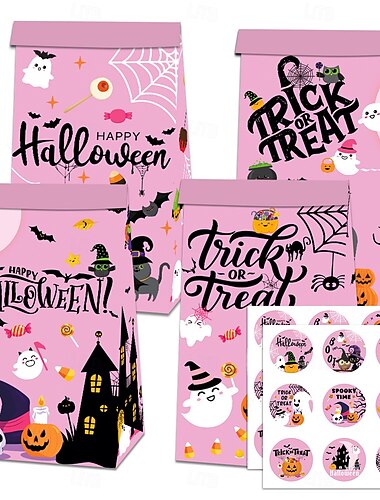  Χάρτινες σακούλες με γλυκά για το Halloween, χαριτωμένα και αστεία αυτοκόλλητα σφράγισης, διακοσμητικά στηρίγματα, είδη πάρτι