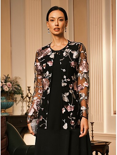  Dámské Blejzr Prodyšné Krajka Výšivka Elegantní Květinový Formální Standardní Výstřih ke krku Volný Dlouhý rukáv Svrchní oděvy Černá Léto Jaro