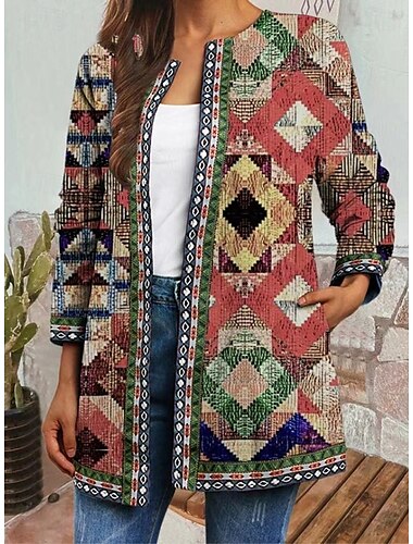  Damen Jacke Alltagskleidung Druck Blumen Lässig / Alltäglich Elegant Normale Passform Oberbekleidung Langarm Frühling Rote S