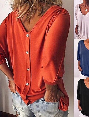 Damen Bluse Einfarbig Stilvoll Lässig Langarm V Ausschnitt Normale Oberteile Täglich Schwarz Weiß Wein Blau Orange Sommer Frühling
