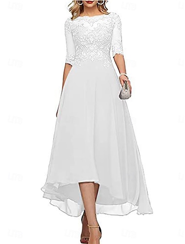  A-Linie Brautmutterkleid Formell Hochzeitsgast Elegant Rundhalsausschnitt Bodenlang Chiffon Halbarm mit Einfarbig 2025
