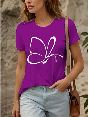  Damen T Shirt Grafik Tiermotiv Vintage Stilvoll Klassisch Kurzarm Rundhalsausschnitt Rundhals Normale Oberteile Täglich Wochenende Druck Schwarz Weiß Rosa Rote Blau Sommer Frühling