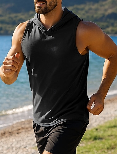  Herre Singlet til jogging Gymtopp Ermeløs Topper Pustende Hurtigtørkende Lettvekt Treningsøkt Tennis Golf Sports Sportsklær Ensfarget Svart Hvit Navyblå