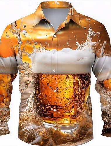  Herren Oktoberfest-Bier Hemd Durchgeknöpft Hemd Hawaiihemden Langarm Hawaiianisch Outdoor Urlaub Ferien Sommer Frühling Umlegekragen 3D-Druck Hemden mit Kragen Orange