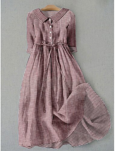  Damen Midikleid A Linie Kleid Figurbetontes Kleid Lässig Täglich Date Normale Passform Grafik Gestreift Halbarm Hemdkragen Rote Blau Grün Sommer Frühling