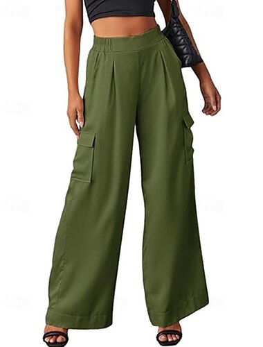  Damen Cargo-Hosen Stoffhosen Streetwear Lässig Volle Länge Natürliche Taille Einfach Tasche Elastischer Bund Bequem Außenbereich Urlaub Ausgehen Aprikose Schwarz Blau Braun Herbst Normale Passform